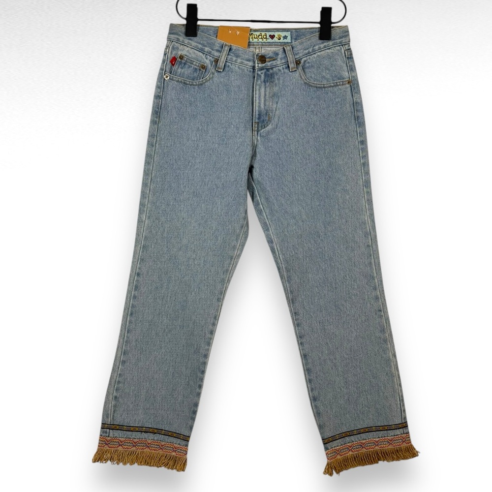 Embroidered Fringe Hem Jeans